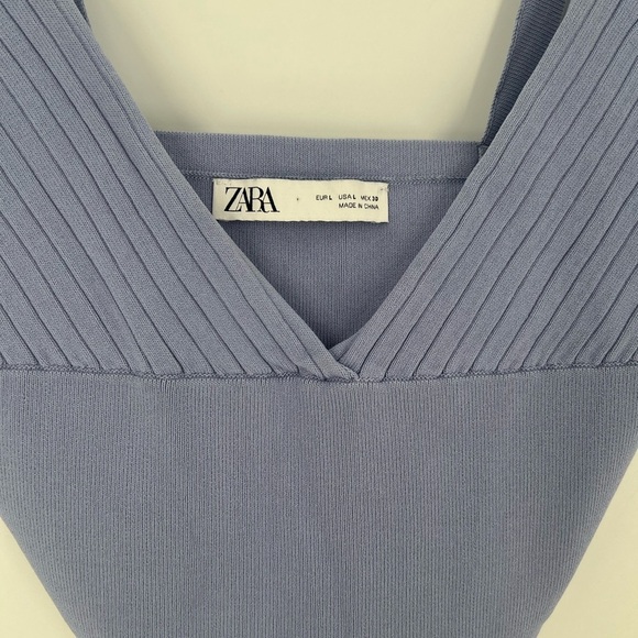 Zara Ribbed Knit Deep V Neck Cropped Tank - Picture 3 of 5